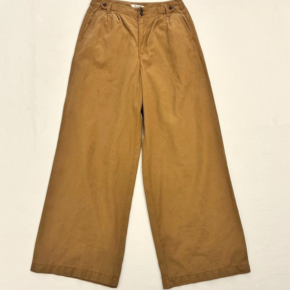 Madewell Wide Leg Trousers Pleated Cotton Twill Tobacco Poetcore Classic Chic 4‎